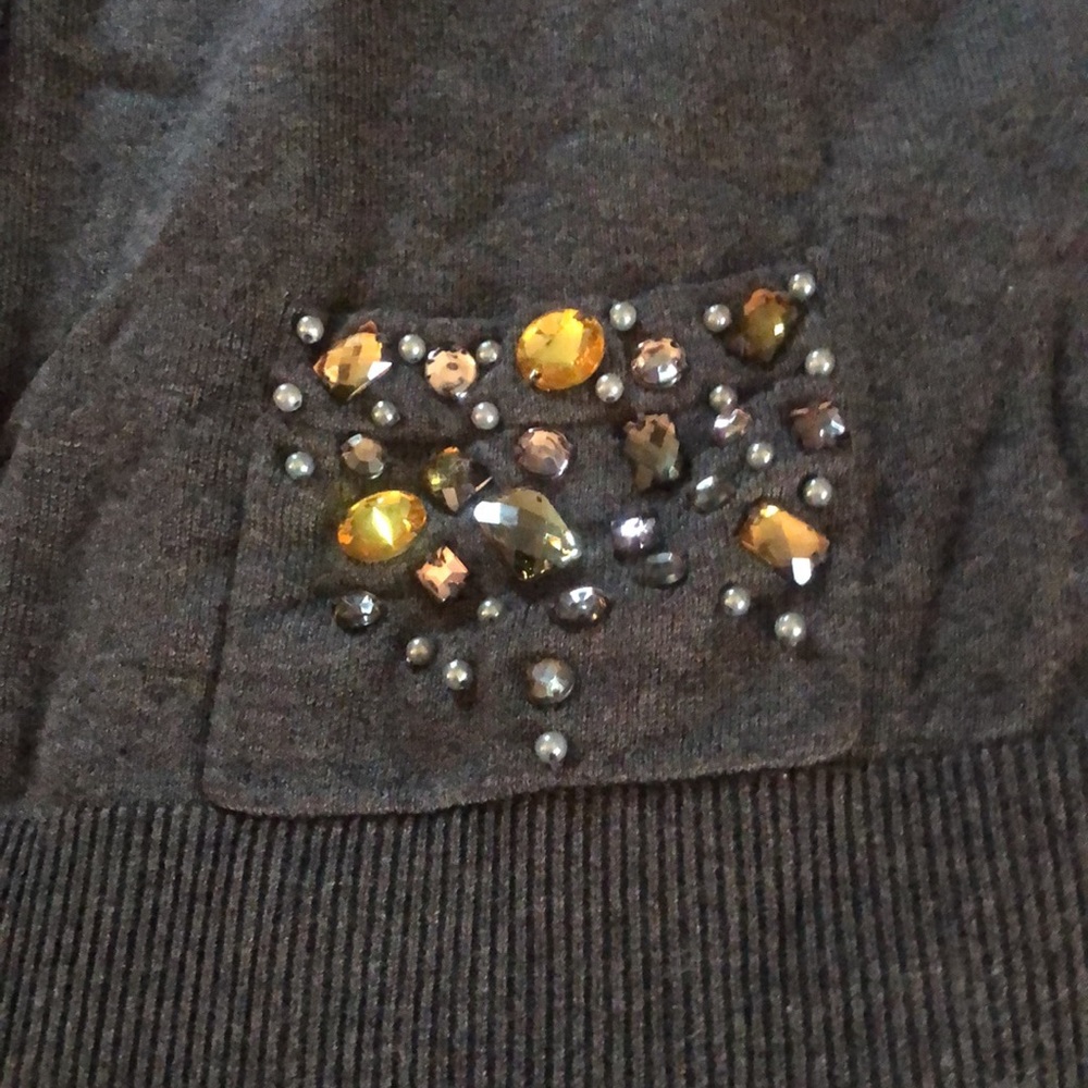 Grey cardigan with bejeweled front pockets - Picture 2 of 3